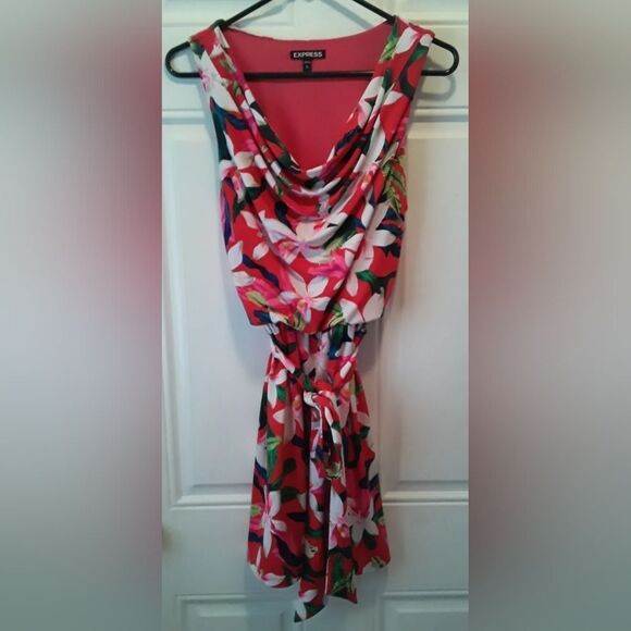 Bright Floral Express Wrap Dress with Plunging Neckline sz xs - Picture 5 of 7